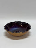 Handmade Ceramic Bowl – Deep Purple Glaze with Raw Unglazed Clay Exterior, Ruffled Edge Stoneware